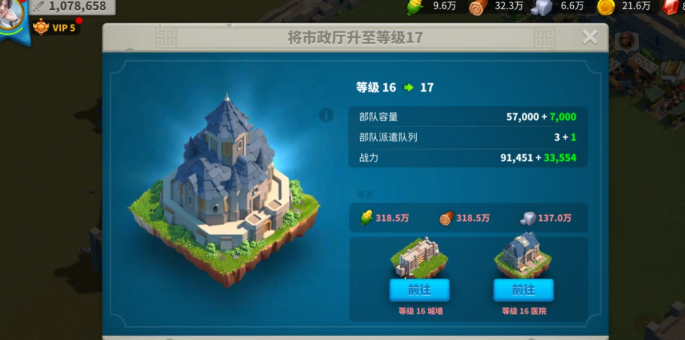 万国觉醒22级市政厅需要哪些前置